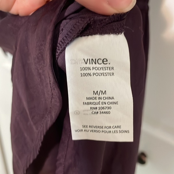 Vince Eggplant Purple Long Sleeve Satin Tie Waist Dress - Picture 7 of 7